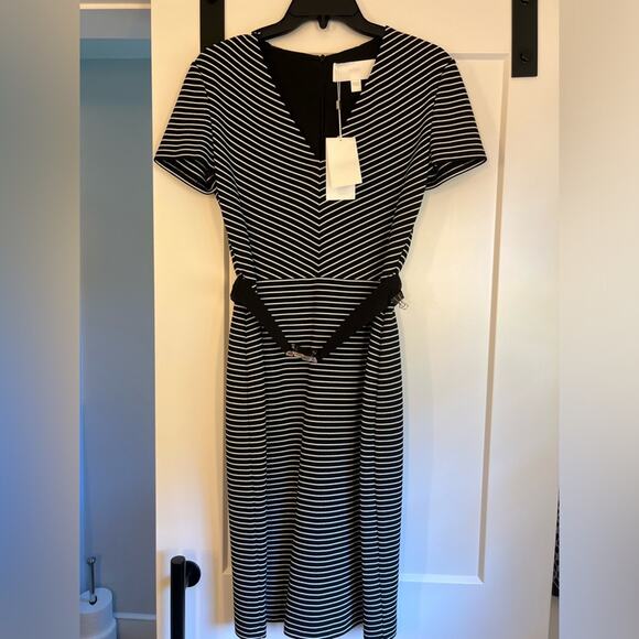 Hugo Boss Hedra Belted Dress Black White Sz 4-NWT - Picture 3 of 11